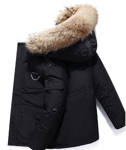 Hooded Jacket for Men - Fur Hood - Image 2
