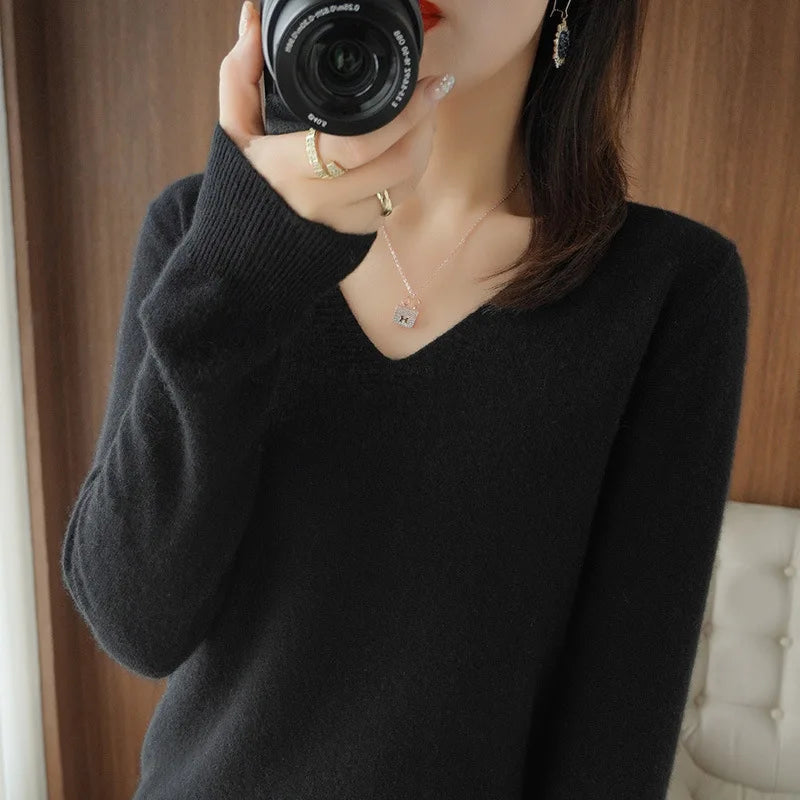Knit V-Neck Sweater for Women - Long Sleeve - Image 10