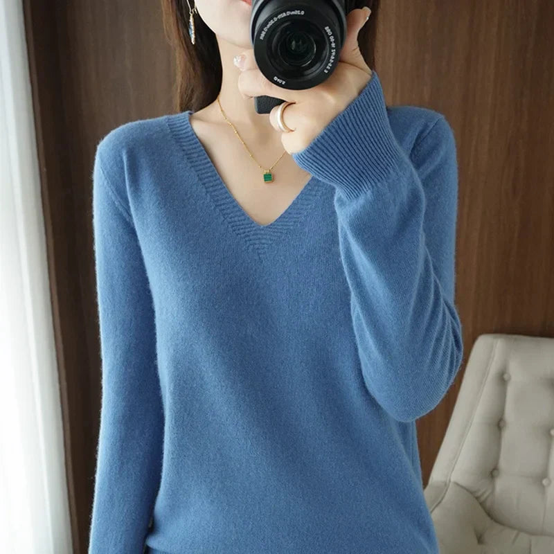 Knit V-Neck Sweater for Women - Long Sleeve - Image 5