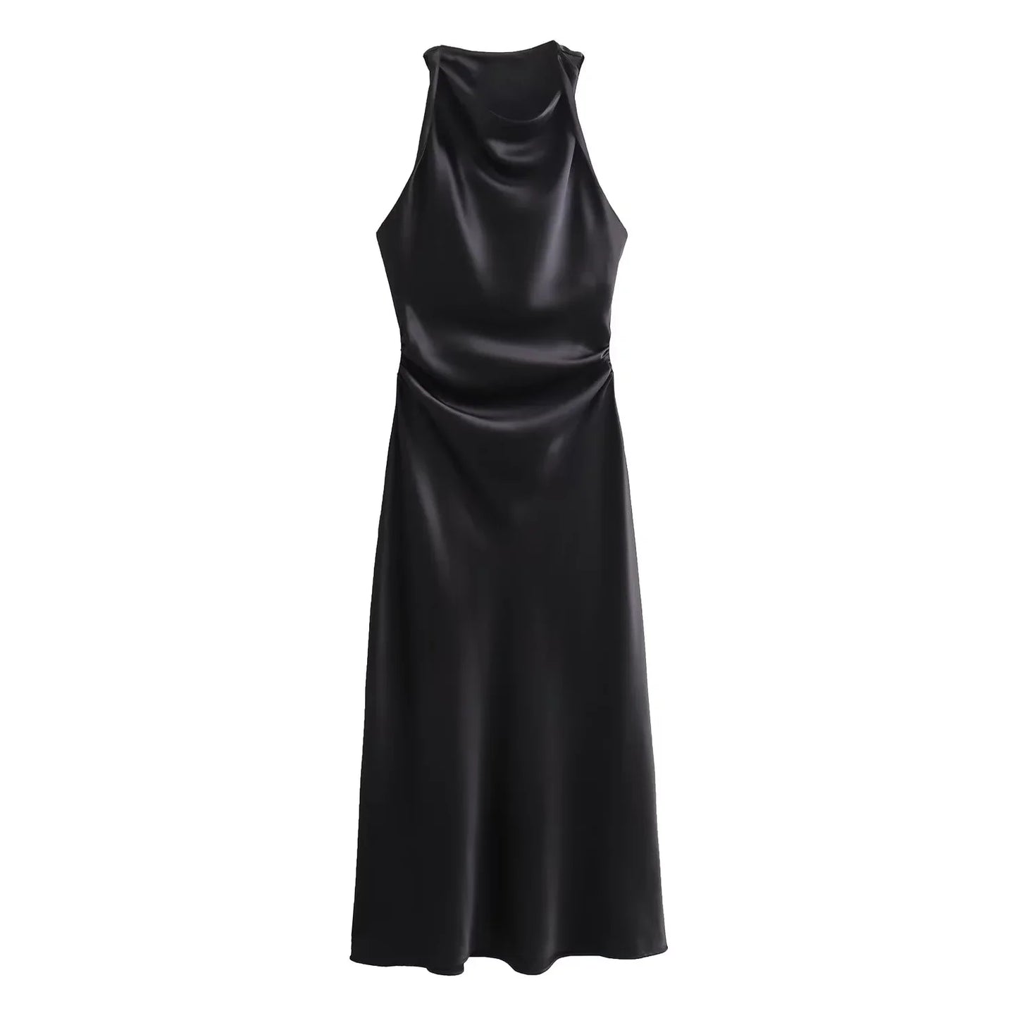 Sleeveless Midi Dress for Women - Cowl Neck Ruched - Image 6