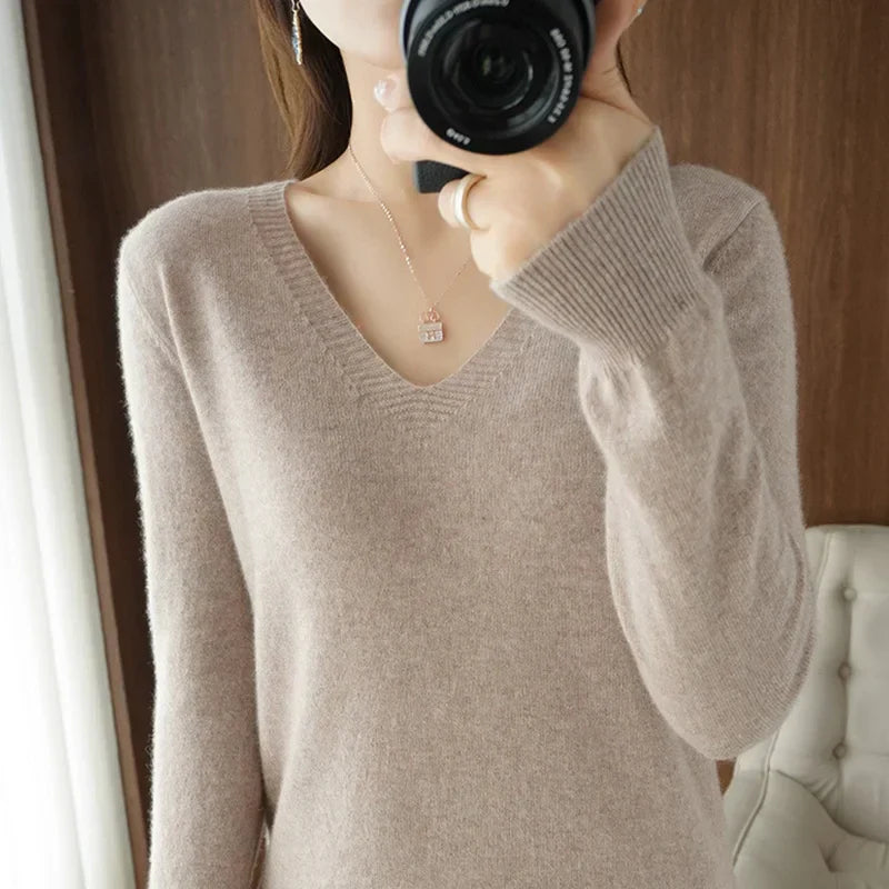 Knit V-Neck Sweater for Women - Long Sleeve - Image 2