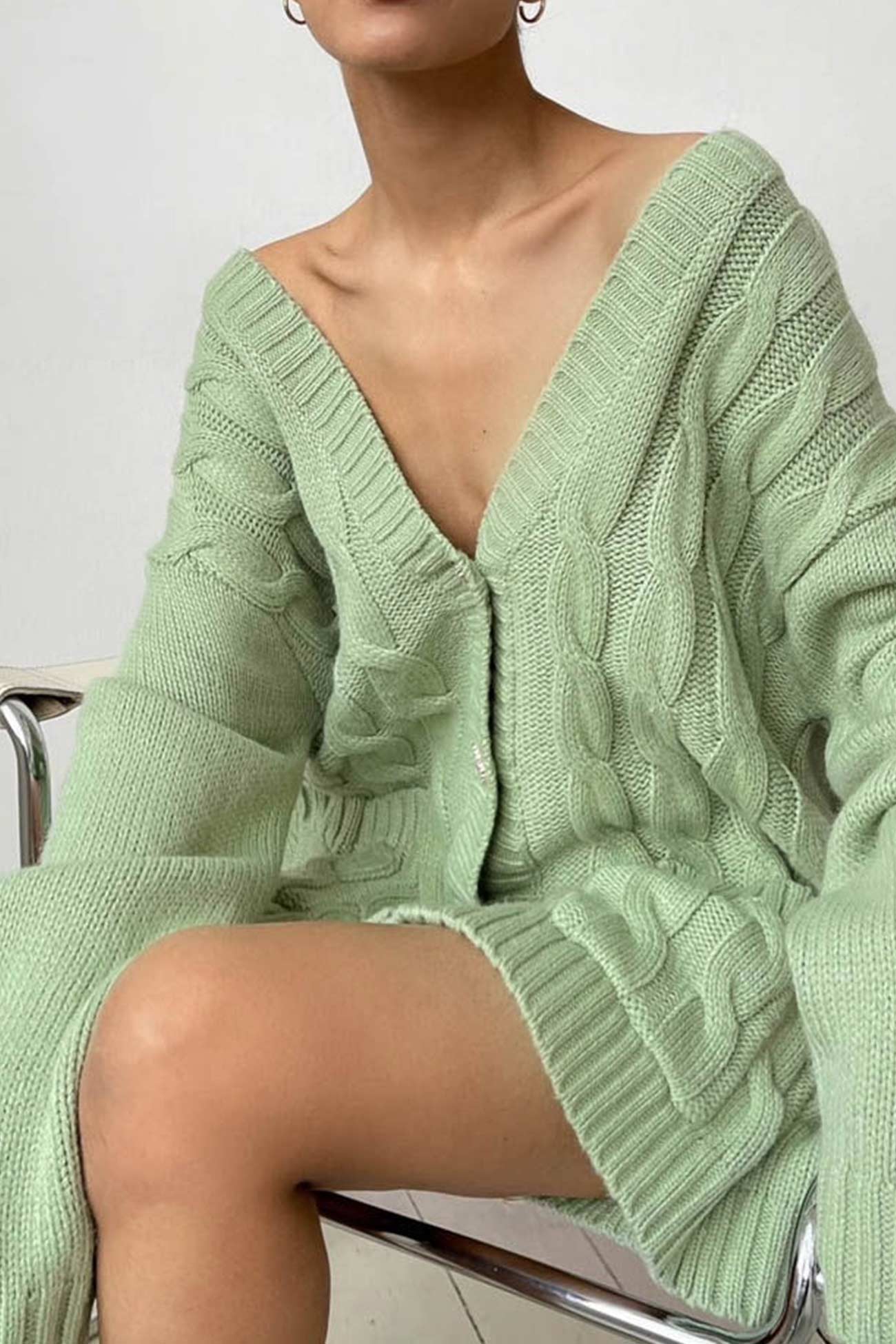 Cable Knit Cardigan for Women - Oversized - Image 3