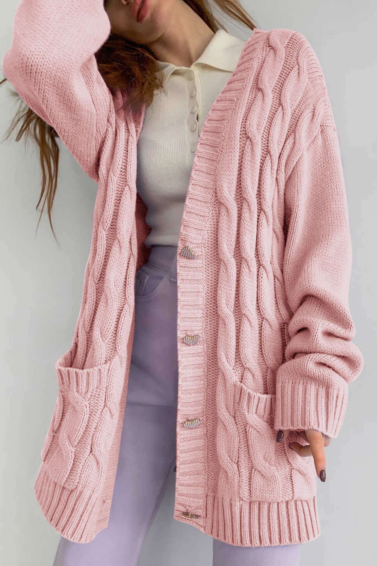 Cable Knit Cardigan for Women - Oversized - Image 1