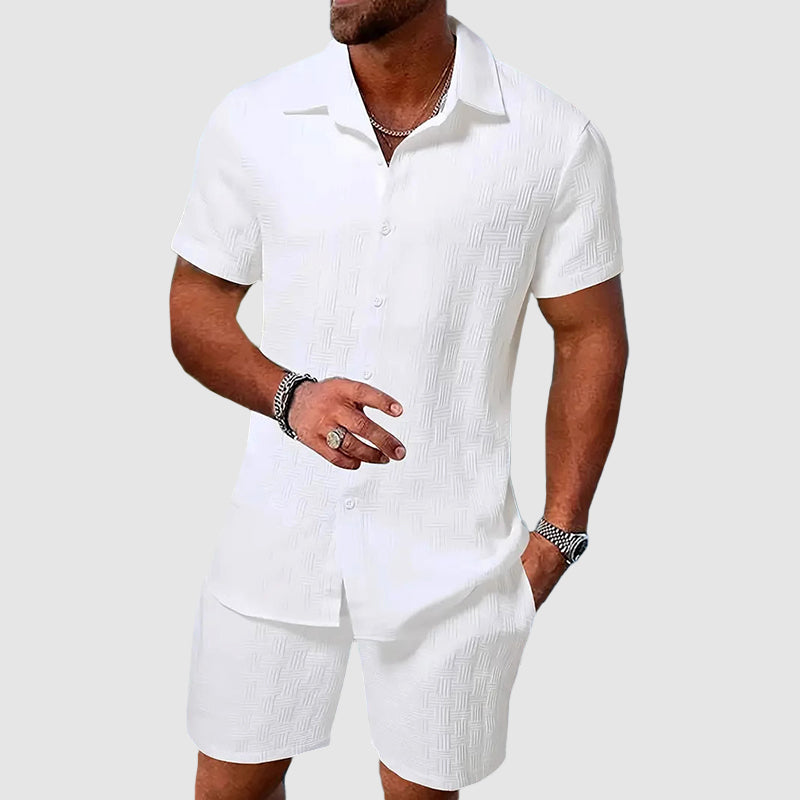 Button-Down Shirt and Shorts Set for men - Short Sleeve Collared - Relaxed Fit Button Closure - Image 2