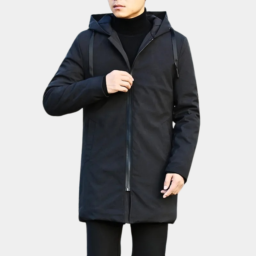 Hooded Mid-Length Coat for Men - Zip-Up - Image 3