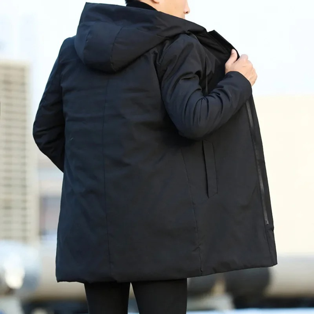 Hooded Mid-Length Coat for Men - Zip-Up - Image 2