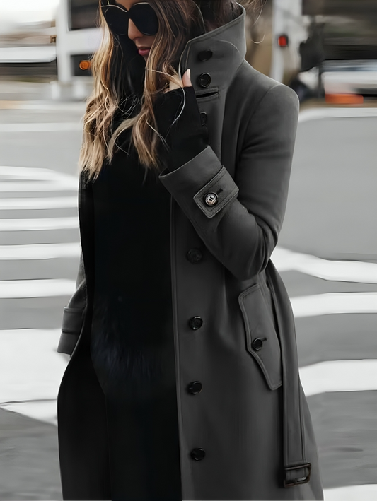 Belted Long Coat for Women - Button Front - Image 1