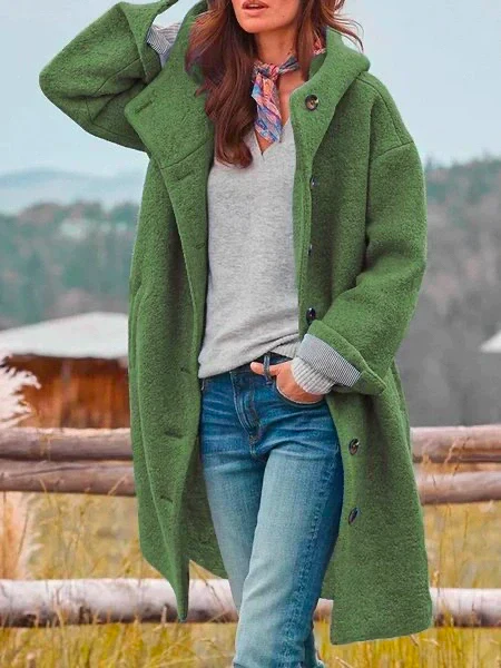 Hooded Long Coat for Women - Button Front - Image 5