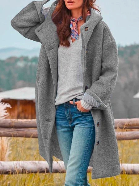 Hooded Long Coat for Women - Button Front - Image 3