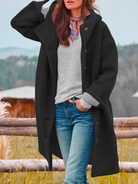 Hooded Long Coat for Women - Button Front - Image 2