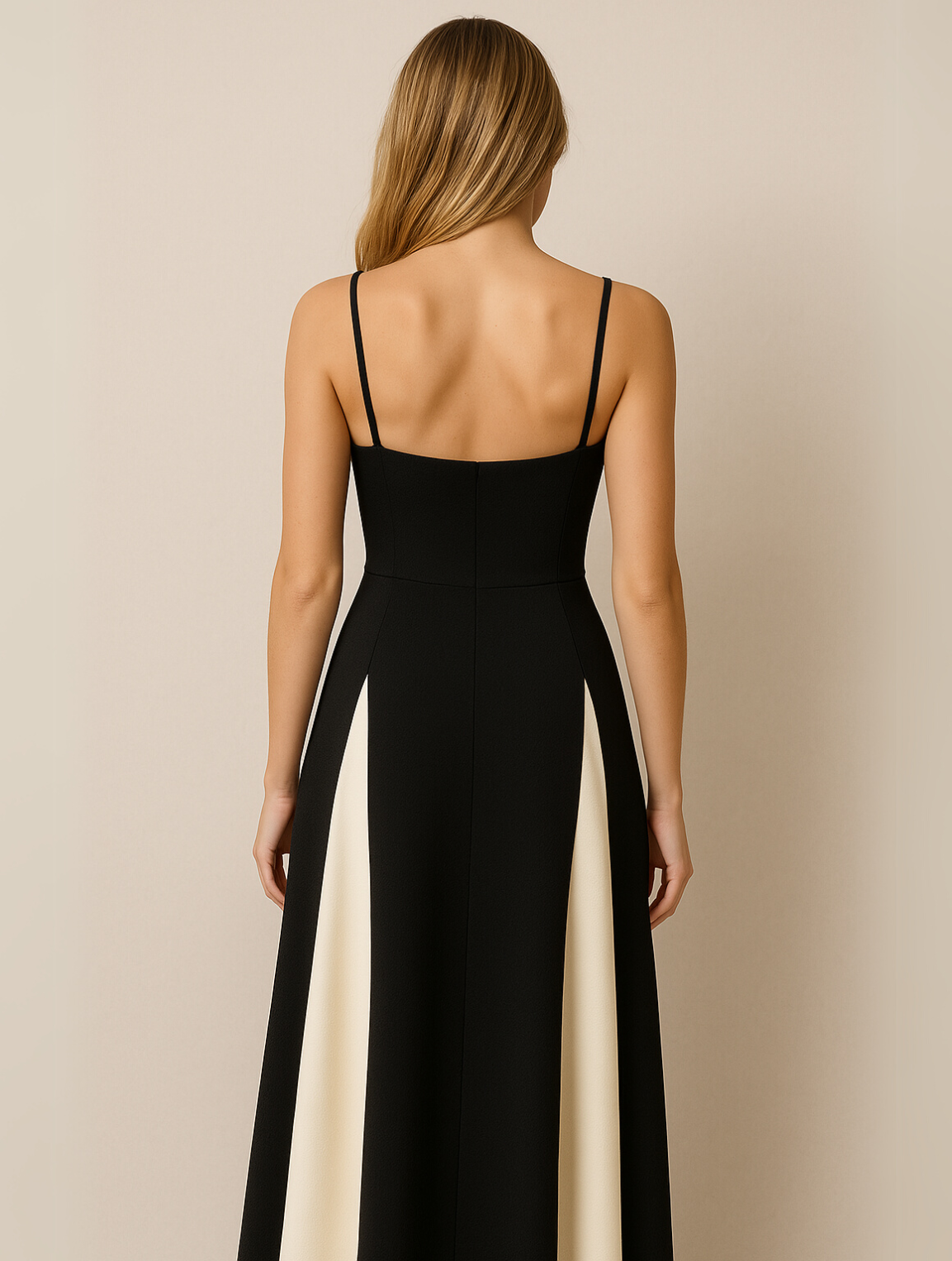 A-Line Evening Dress for Women - Spaghetti Strap Color Block - Image 4