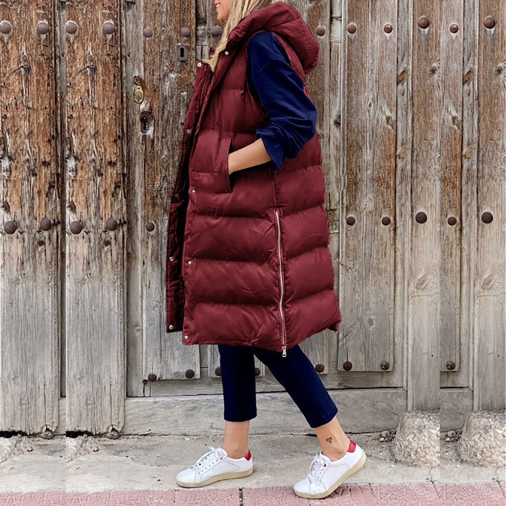 Long Puffer Vest for Women - Hooded - Image 5