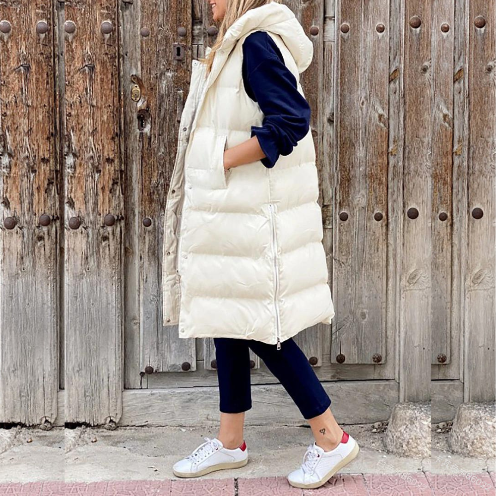 Long Puffer Vest for Women - Hooded - Image 2