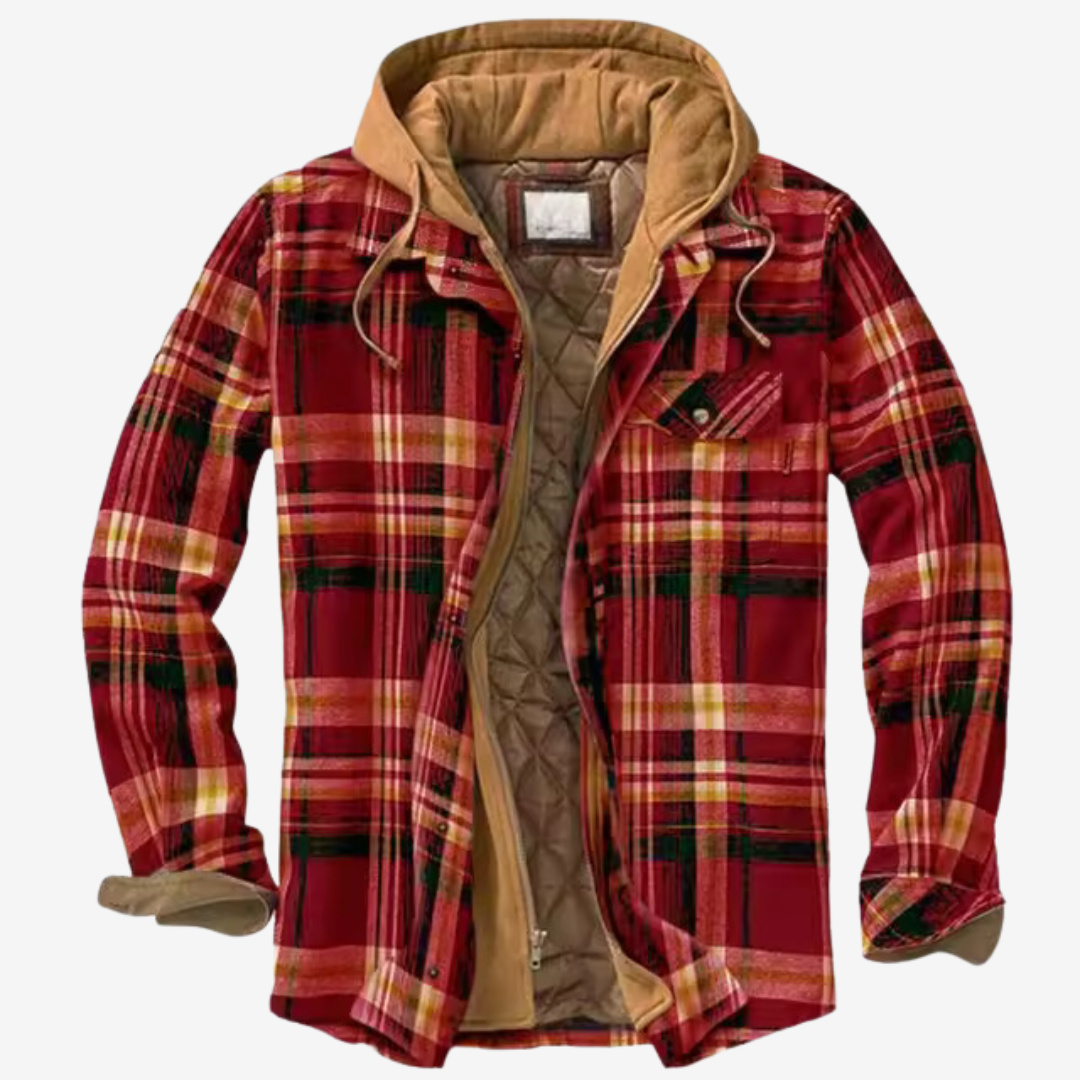 Plaid Hooded Jacket for Men - Button-Down Closure - Image 7