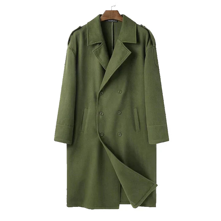 Double-Breasted Long Coat for Men - Notch Lapel - Image 3