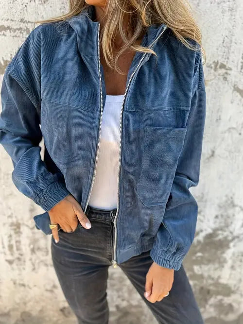 Hooded Zip-Up Jacket for Women - Chest Pocket - Image 1