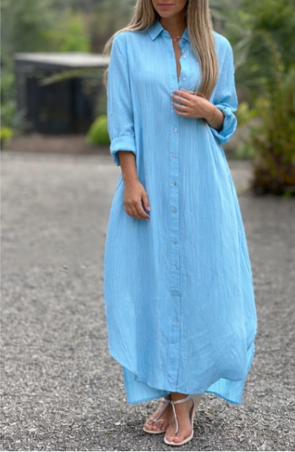 Button-Down Maxi Shirt Dress for Women - Long Sleeve Collared - Image 1