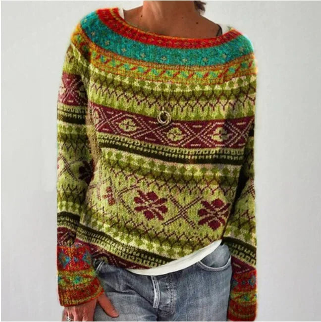 Crew Neck Fair Isle Sweater for Women - Image 2