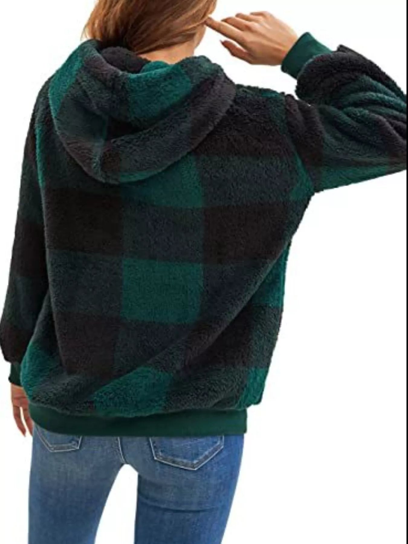 Plaid Hooded Pullover for Women - Half-Zip - Image 12