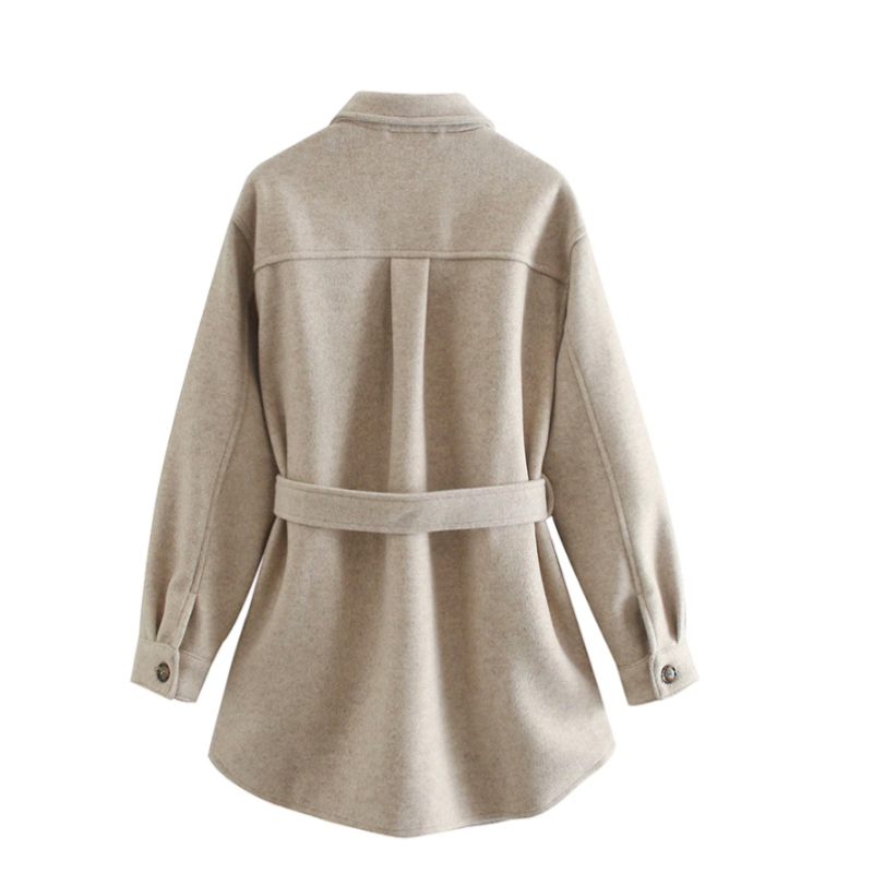 Belted Shirt Jacket Coat for Women - Flap Pockets - Image 4