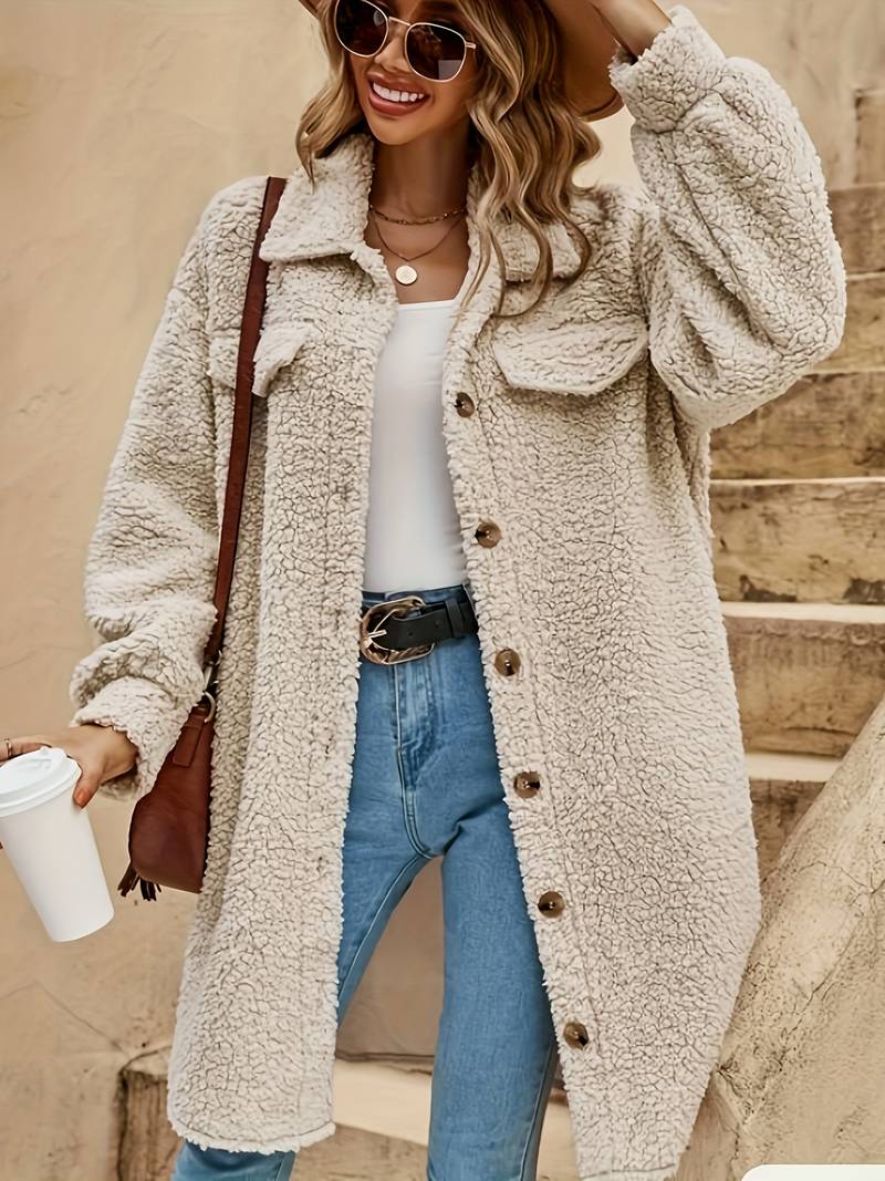 Sherpa Overshirt Coat for Women - Button Front - Image 1