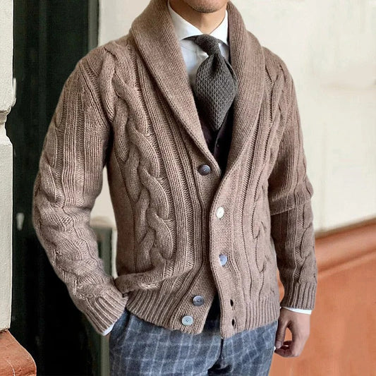 Cable Knit Shawl Collar Jacket for Men - Button Front - Image 1