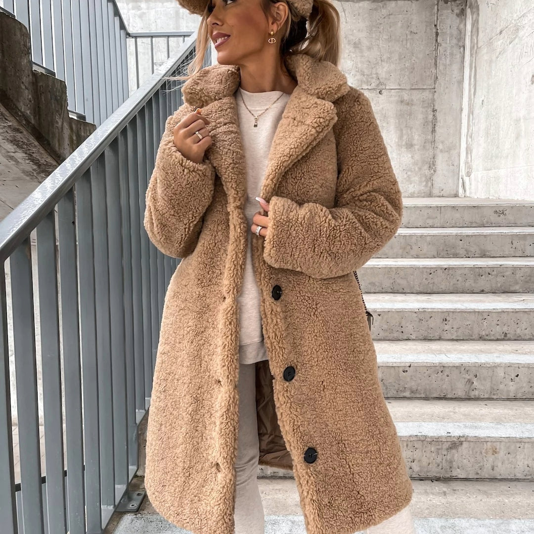 Teddy Long Coat for Women - Button Front - Image 1