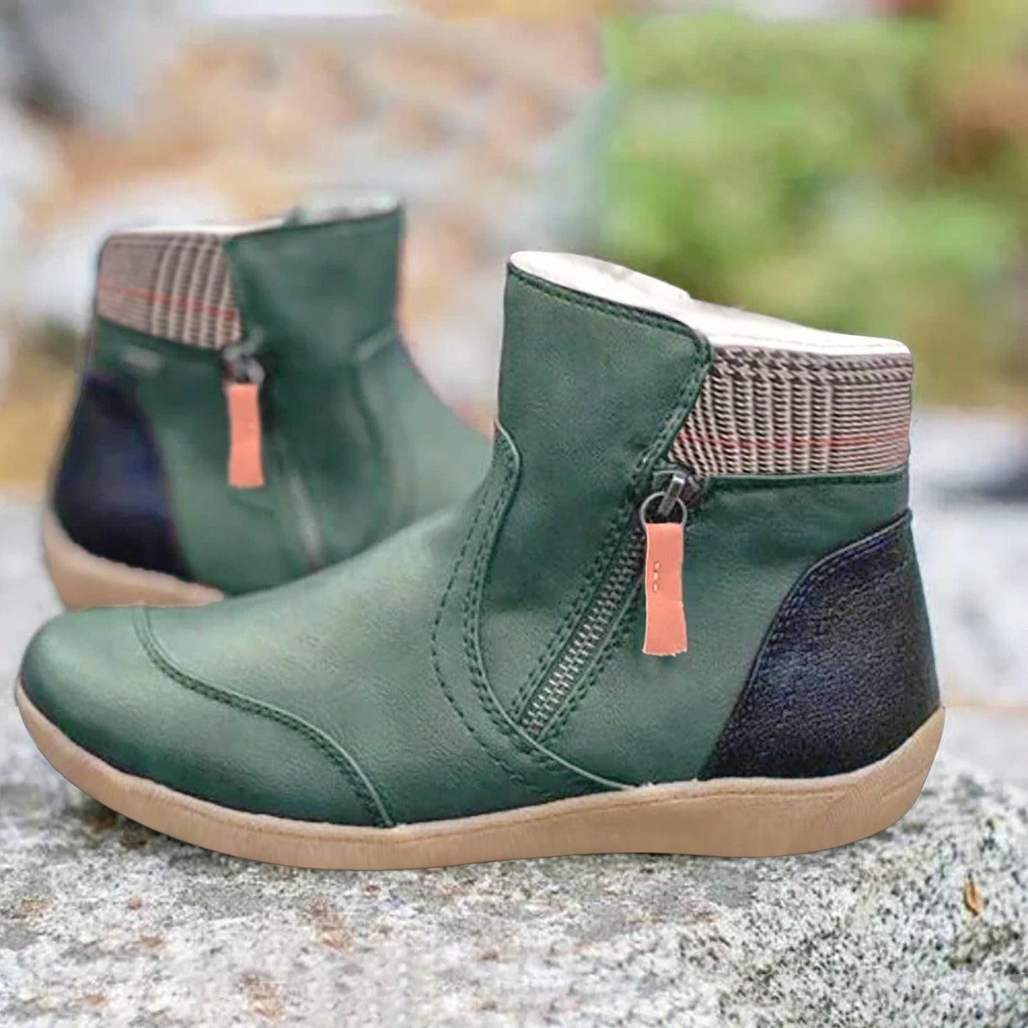 Ankle Flat Boots for Women - Color Block Heel - Image 2