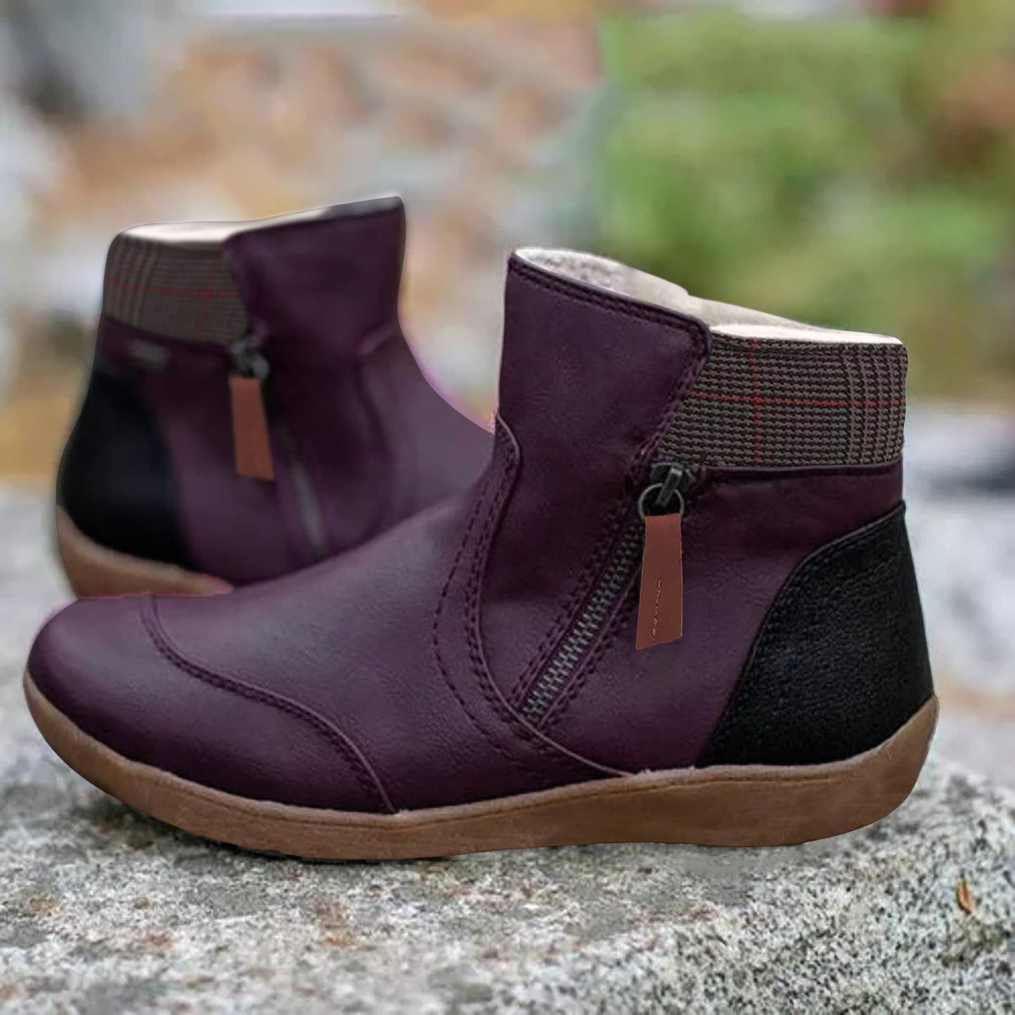 Ankle Flat Boots for Women - Color Block Heel - Image 4