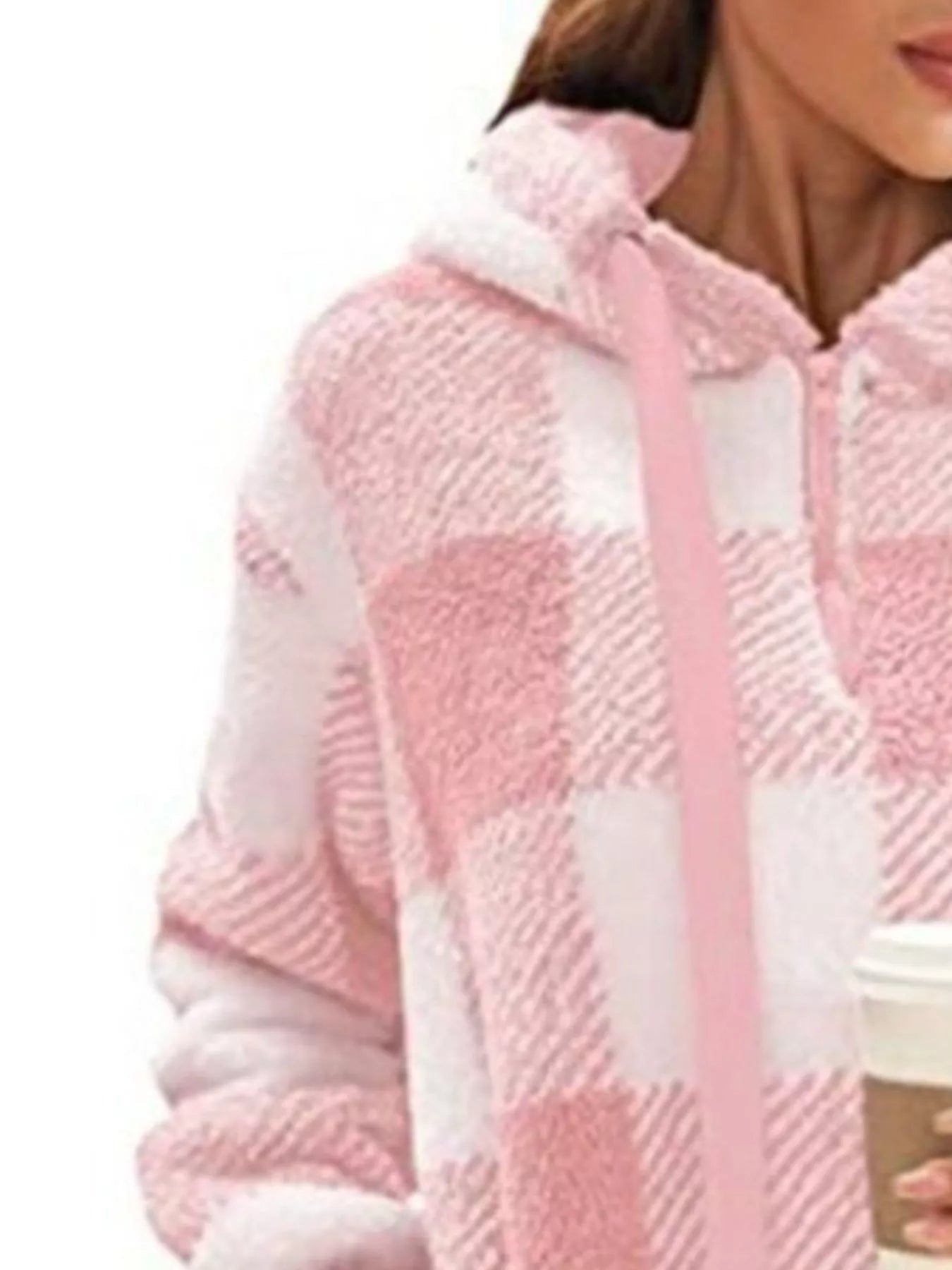 Plaid Hooded Pullover for Women - Half-Zip - Image 17