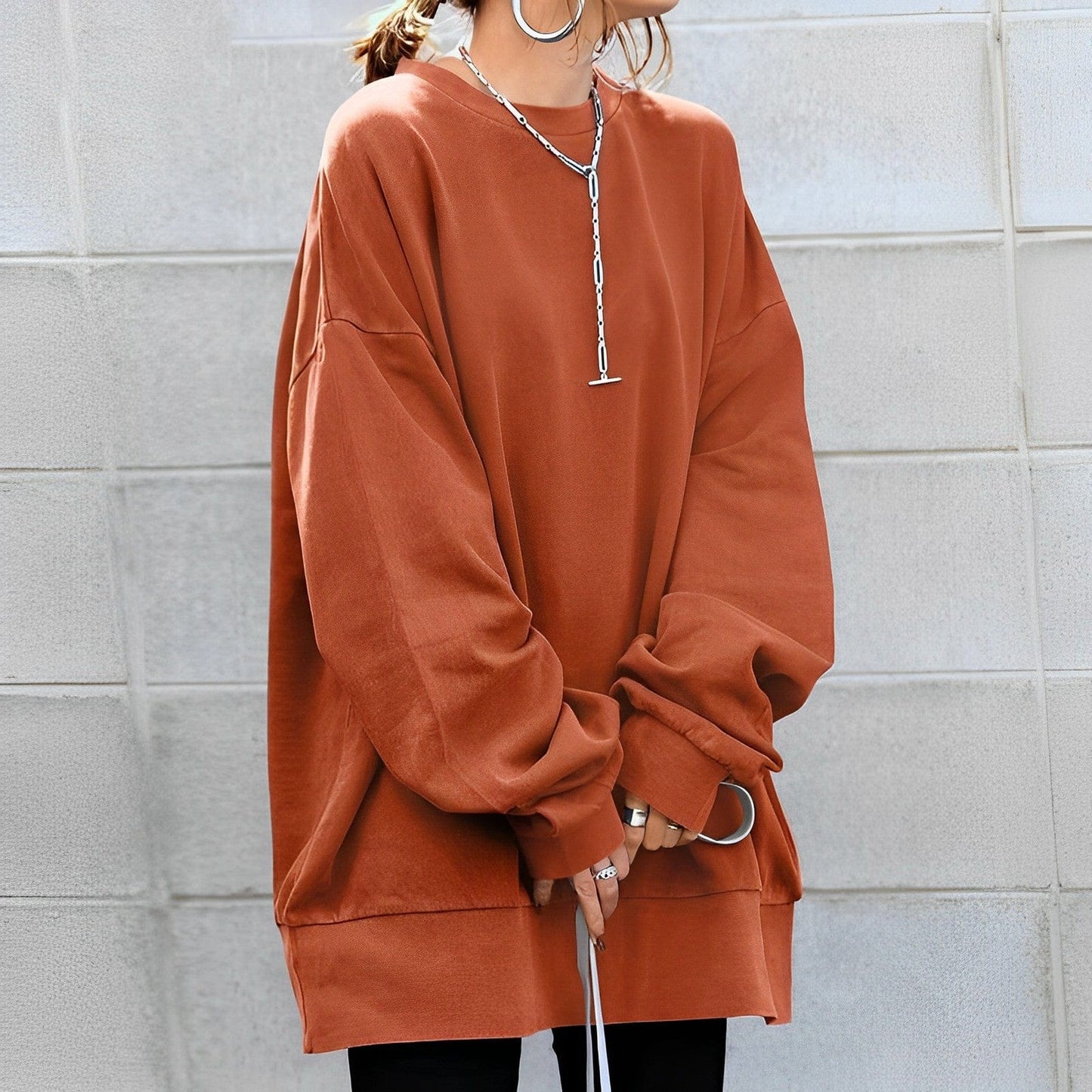 Oversized Crew Neck Sweater for Women - Relaxed - Image 5