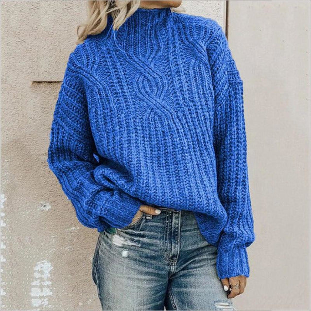 Cable Knit Pullover Sweater for Women - High Neck - Image 3