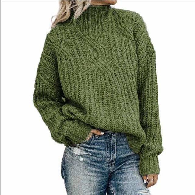 Cable Knit Pullover Sweater for Women - High Neck - Image 5