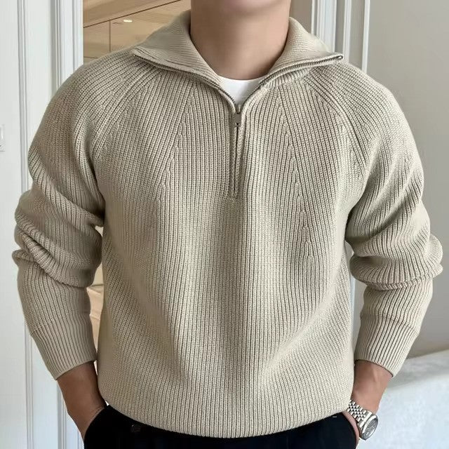 Ribbed Knit Quarter Zip Sweater for Men - Raglan Sleeves - Image 2