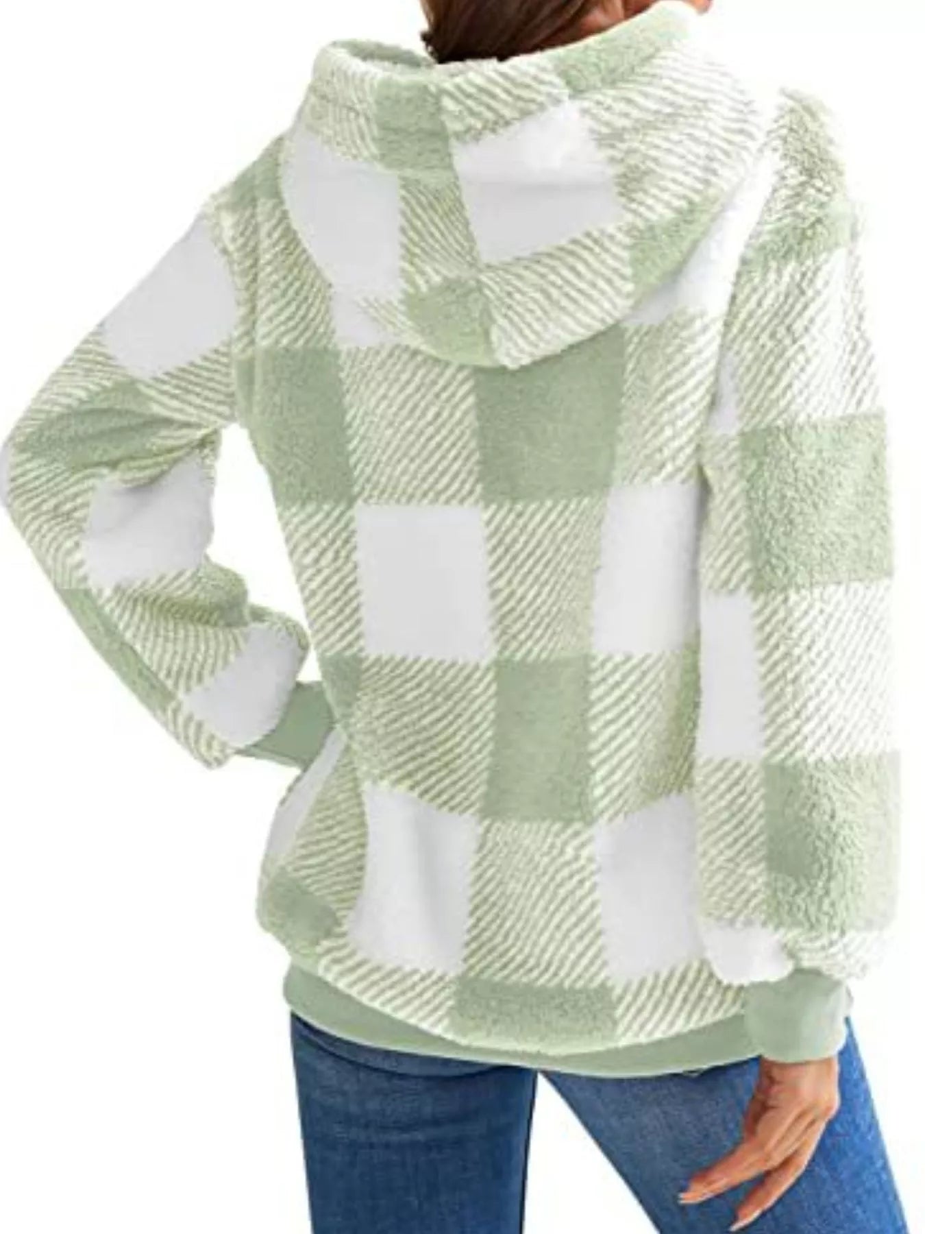 Plaid Hooded Pullover for Women - Half-Zip - Image 15