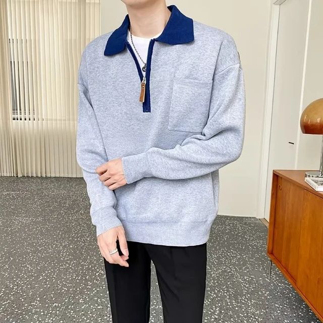 Half-Zip Sweater for Men - Polo Collar - Image 1