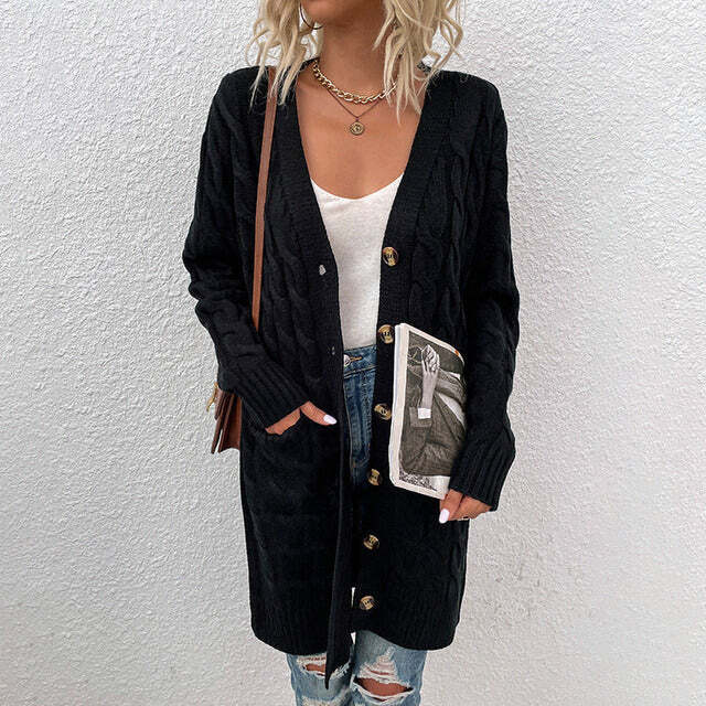 Knit Cardigan Coat for Women - Button Front - Image 2