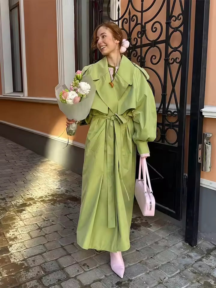 Oversized Trench Coat for Women - Belted - Image 1