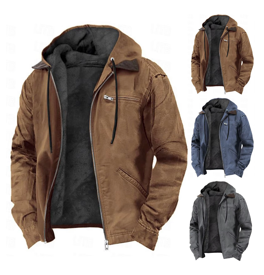 Hooded Zip-Up Jacket for Men - Flap Pockets - Image 7