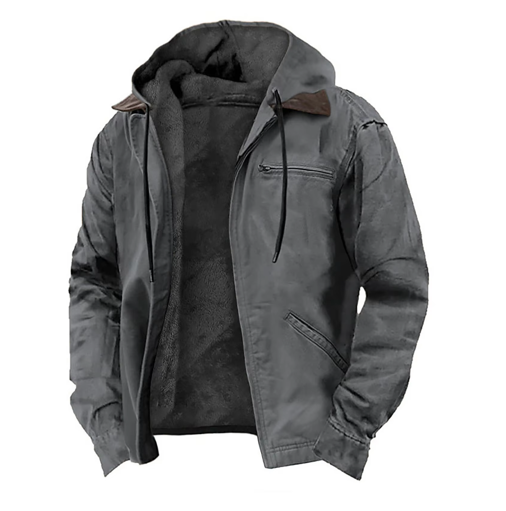 Hooded Zip-Up Jacket for Men - Flap Pockets - Image 4