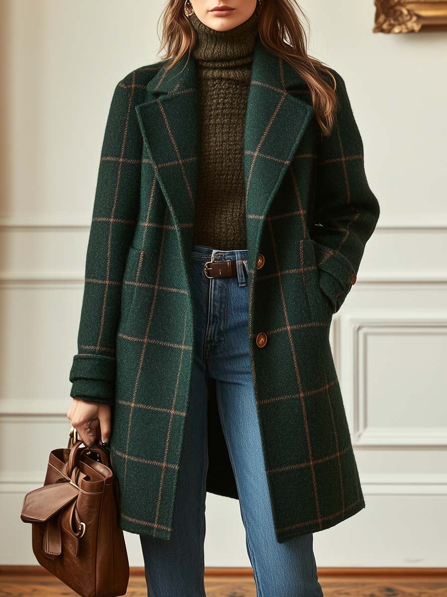 Plaid Coat for Women - Double-Breasted - Image 1