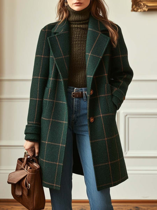 Plaid Coat for Women - Double-Breasted - Image 1