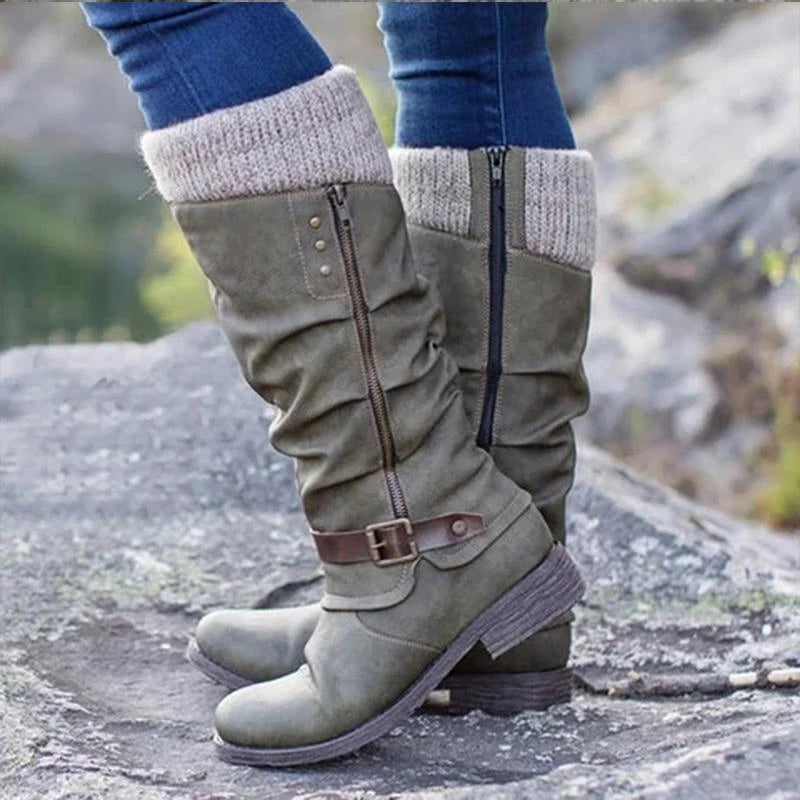 Slouch Knee High Boots for Women - Buckle Accent - Image 3