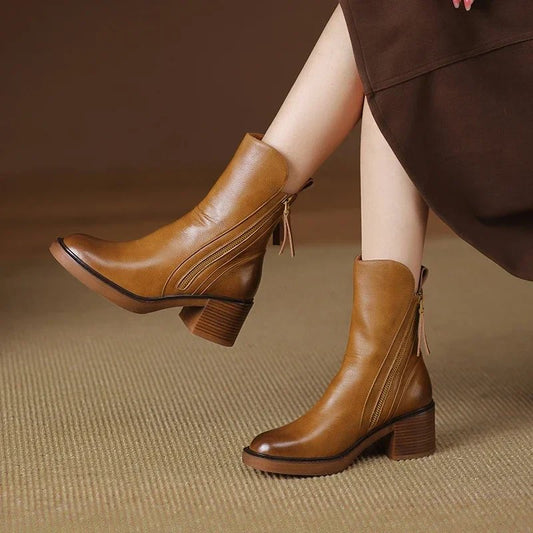 Ankle Boots Shoes for Women - Block Heel - Image 1