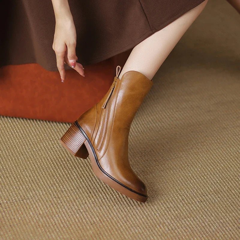 Ankle Boots Shoes for Women - Block Heel - Image 5