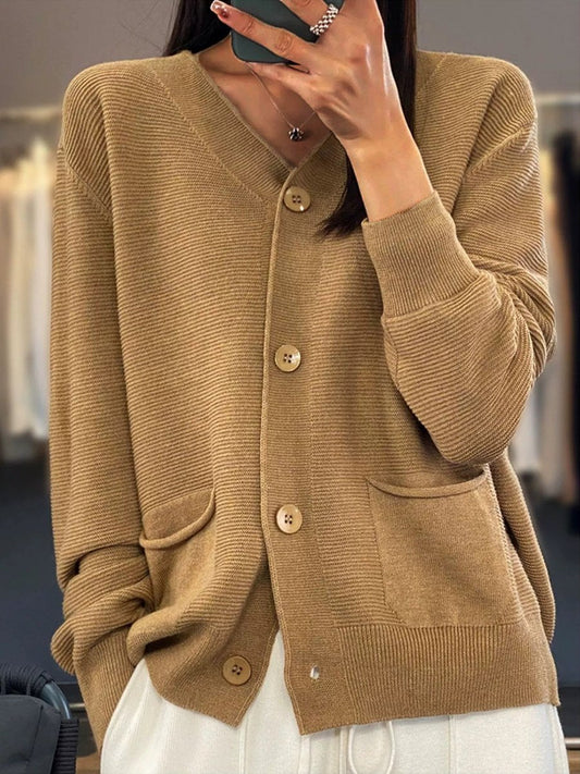 V-Neck Cardigan Sweater for Women - Button Front - Image 1