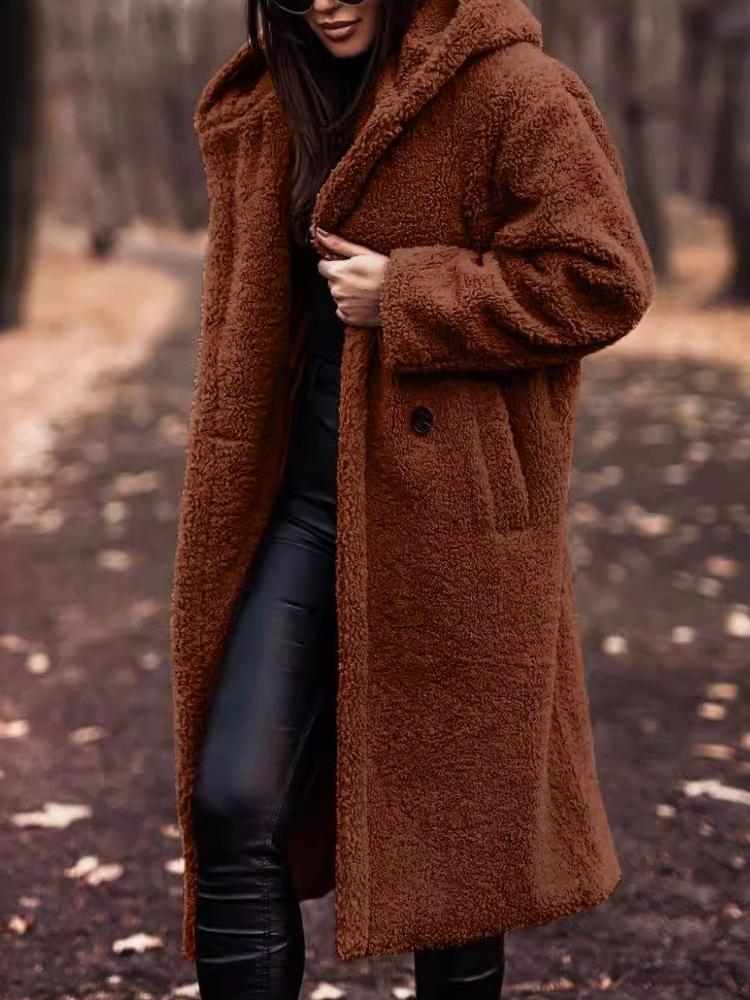 Long Hooded Teddy Coat for Women - Relaxed Fit - Image 9