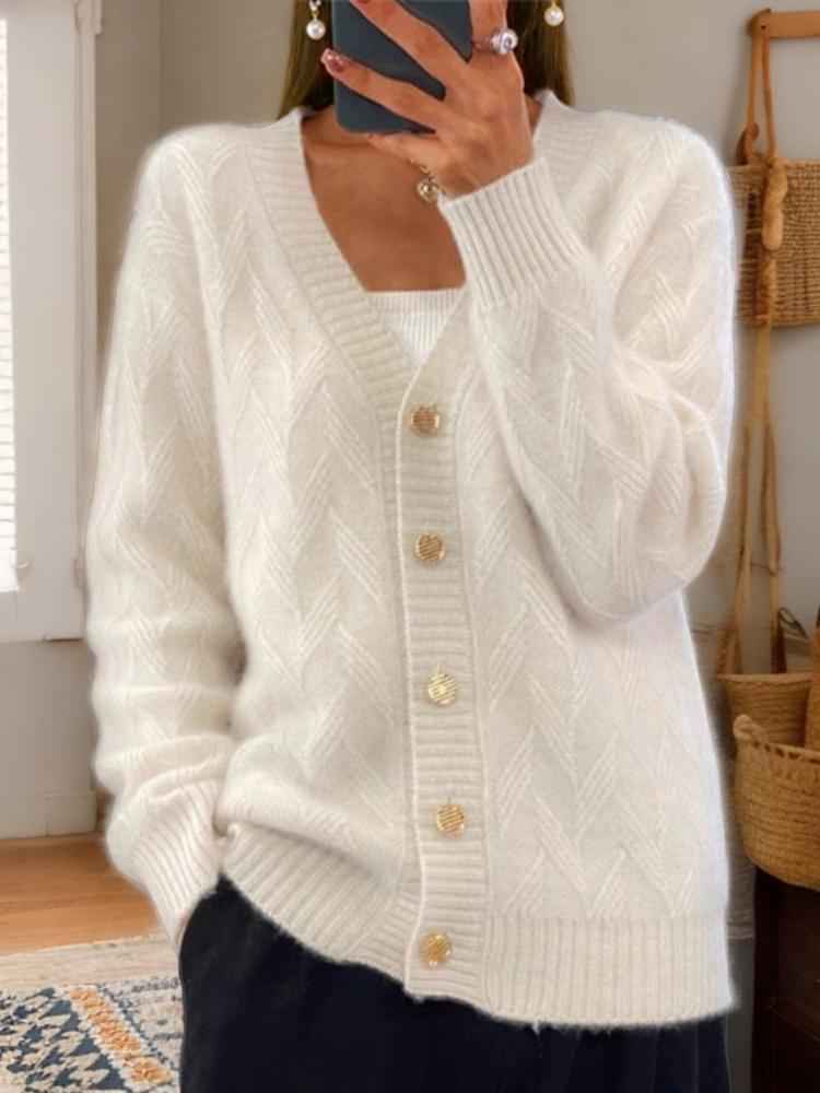 Button-Front Cardigan Sweater for Women - V-Neck - Image 1