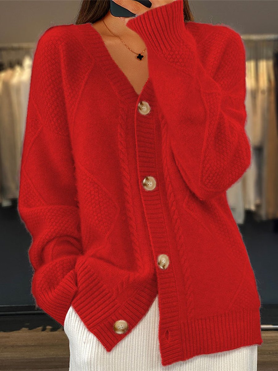 V-Neck Cardigan Sweater for Women - Button Front - Image 2