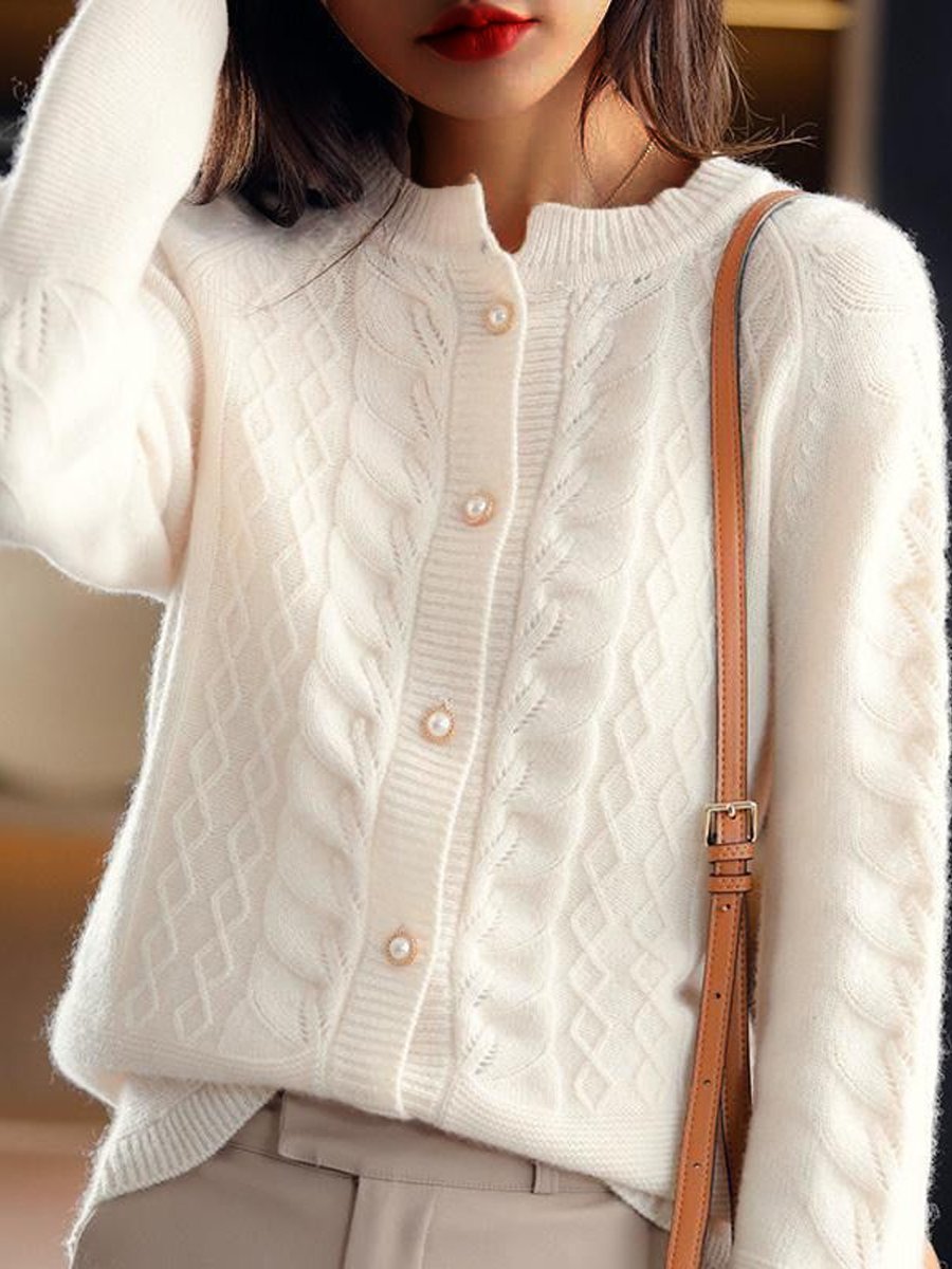 Cable Knit Cardigan Sweater for Women - Button Front - Image 1